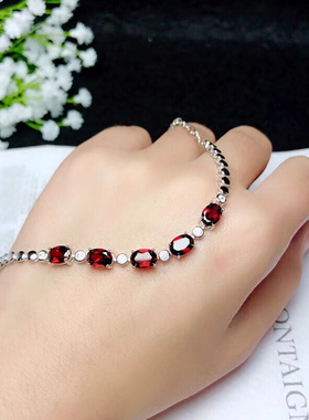 泡泡款天然石榴石手链纯银女日韩
