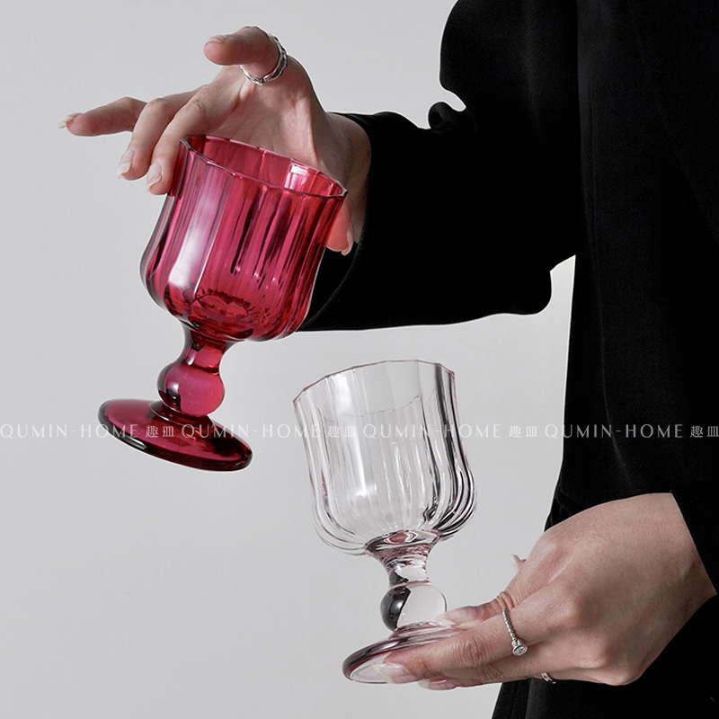 趣皿 小众复古水晶杯高脚玻璃杯高级感牛奶杯威士忌红酒杯水杯子 - 图3