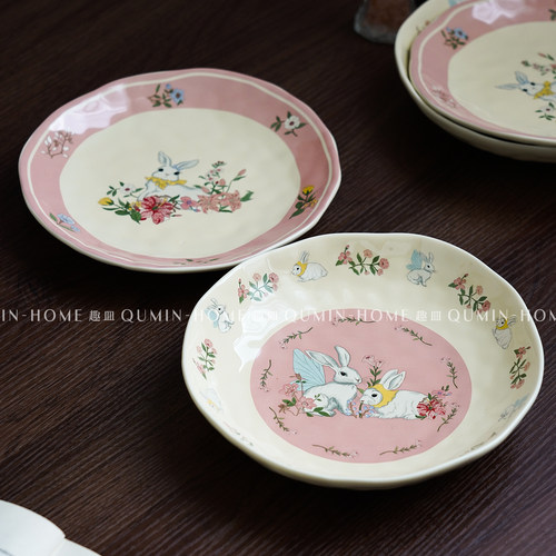 趣皿卡通可爱陶瓷餐盘家用水果早餐盘椭圆盘高颜值盘子菜盘甜品盘 - 图2