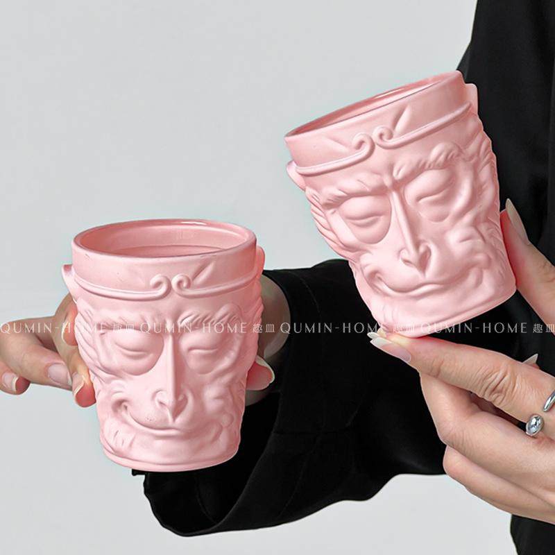 趣皿桃粉黑神话悟空杯个性玻璃杯高颜值功夫茶杯可爱啤酒杯牛奶杯 - 图1