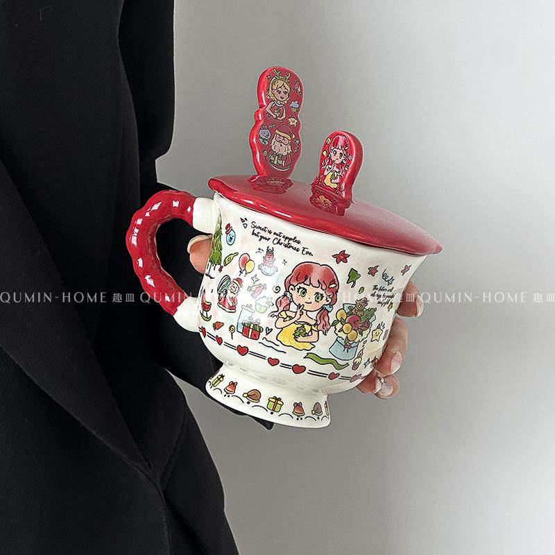 趣皿圣诞公主马克杯可爱带盖勺陶瓷杯送女生礼物伴手礼咖啡杯水杯,淘宝优惠券,粉丝福利购,淘宝优惠卷