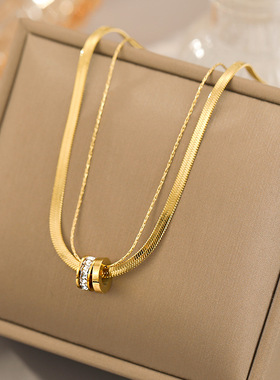 日韩简约精致钛钢不褪色双层蛇骨链小众设计高级感锁骨链夏季颈链