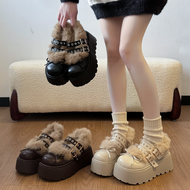 真皮厚底小皮鞋女冬季加绒玛丽珍高跟棉鞋增高乐福鞋子保暖毛毛鞋,淘宝优惠券,粉丝福利购,淘宝优惠卷
