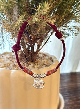 水贝足银999马上有钱手链本命年马年红绳纯银手串编绳快乐小马送