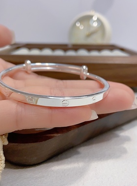 足银999手镯正品经典一字镯纯银推拉手镯实心银镯子生日礼物送礼