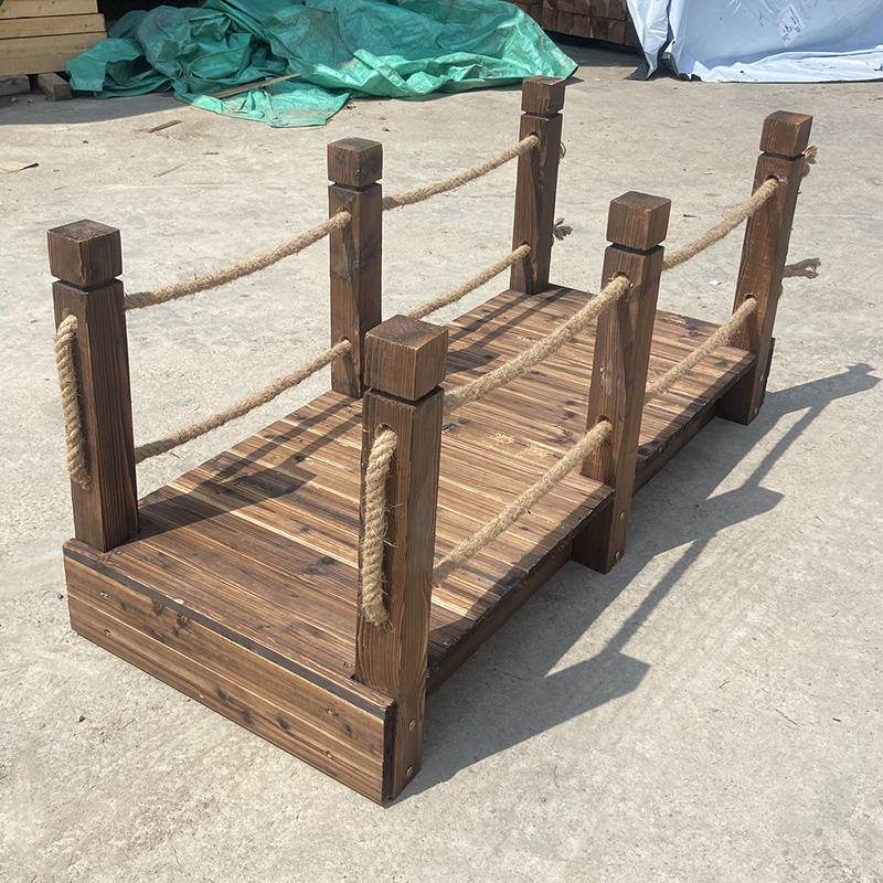 木桥户外景区防腐木庭院栈道实木复古田园装饰景观麻绳栏杆小木桥 - 图2