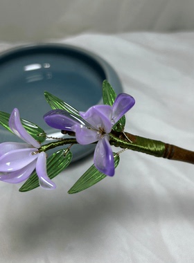 紫色琉璃竹节木簪渐变紫色玉兰花