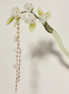 发簪醋酸琉璃古风流苏竹叶花花