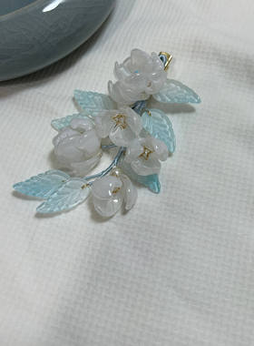 子规 原创手作茉莉花琉璃发夹汉服头饰简约盘发