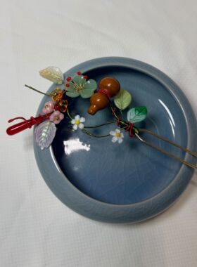 手作花朵葫芦串珠发簪百搭汉服