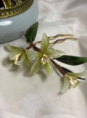 原创保色料器发簪栀子花古风