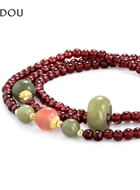AJIDOU阿吉豆手链女款国风石榴石串珠饰品