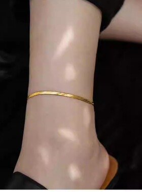 ins冷淡风简约银色蛇骨爱心钛钢脚链女欧美气质个性港风扁蛇脚链