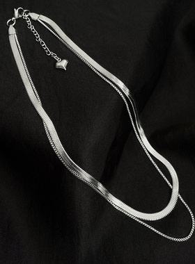 小众设计感钛钢银色双层蛇骨项链