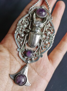 Vintage Lelong Designs 银色紫水晶甲虫项链