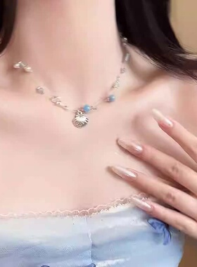 蓝调海星贝壳珠珠项链女