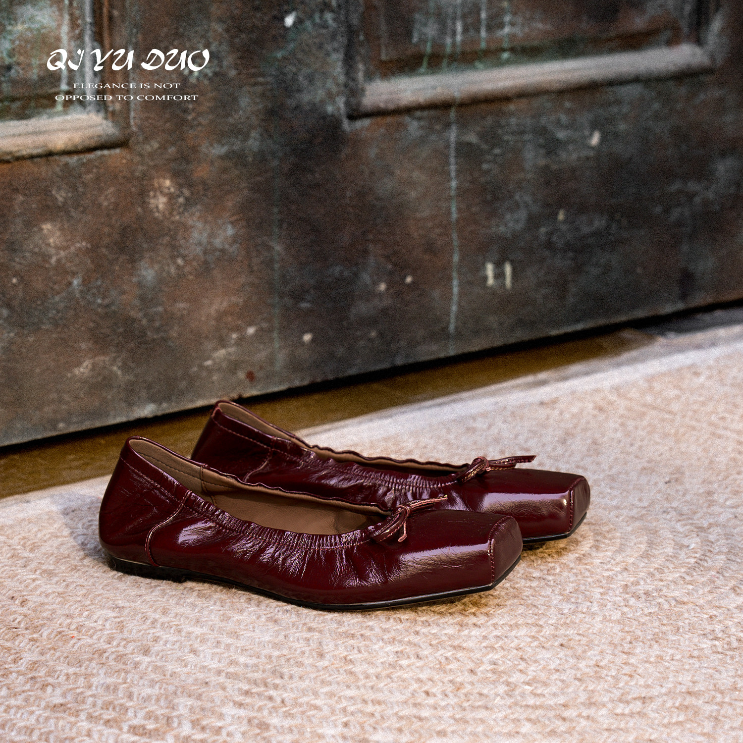 QIYUDUO 法式方头芭蕾舞鞋女2026春季新款复古褶皱蝴蝶结平底单鞋,淘宝优惠券,粉丝福利购,淘宝优惠卷