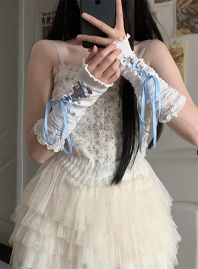 芭蕾风少女蕾丝拼接绑带袖套