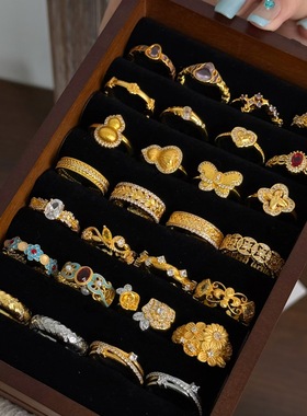 小红书爆款时尚复古铜钱鸢尾花戒指女小众设计高级感百搭戒子指环