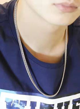 钛钢项链男士不掉色NK链嘻哈古巴链不锈钢毛衣链女锁骨链炫酷