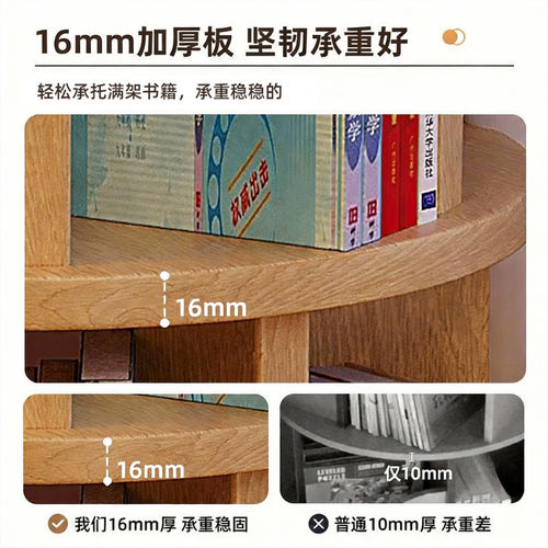 旋转书架一体靠墙360度可移动落地转角置物架实木生态板窄柜书柜 - 图1