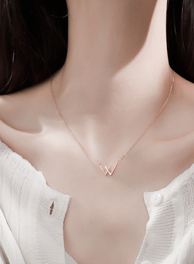 w字母925纯银项链女潮彩金高级感