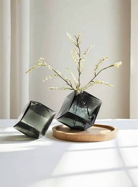 凹面魔方形水培玻璃花瓶家居软装插花工艺品几何花瓶摆件