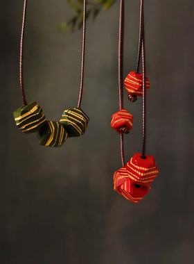 子木。新款可调节蜡绳手工休闲文艺复古三颗木珠配饰项链小众