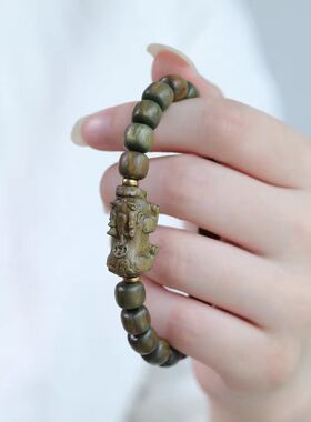 绿檀木貔貅手串盘玩女生盘串
