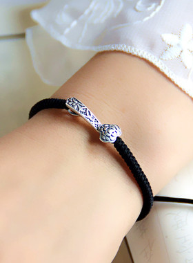 泰银如意红绳手绳女手工