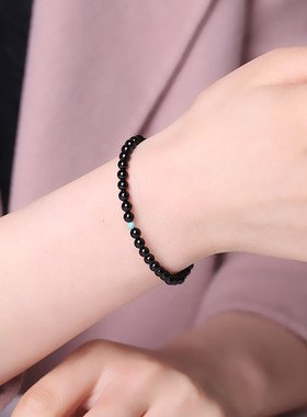 黑石天然彩眼黑曜石手链手镯