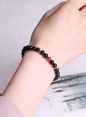 女超细黑曜石珠子彩虹眼手串现货