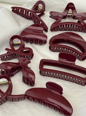 韩系红色爱心蝴蝶结发抓高级感鲨鱼夹后脑勺盘发优雅显气质发卡