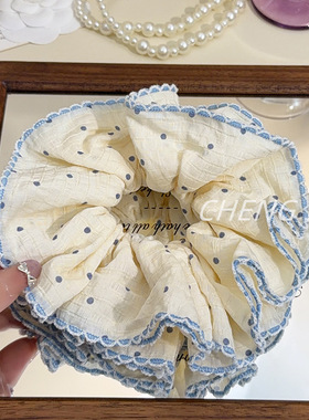 韩系蓝色波点大肠发圈小清新头绳马尾橡皮筋皮套扎头发绳头花发饰