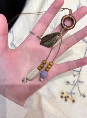 国风长款叶子圆圈流苏编绳项链