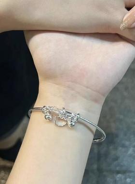 990纯银手镯女童铃铛推拉式