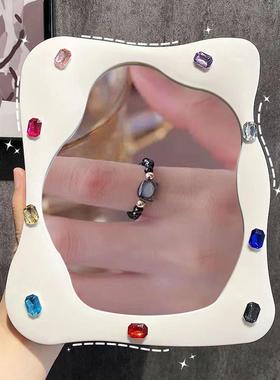 可爱猫咪串珠戒指女黑白猫头食指戒ins小众送闺蜜学生女生百搭