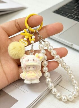可爱立体小猫蝴蝶结粉色钥匙扣