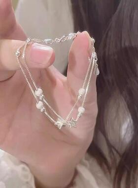 韩版银色星星双层手链