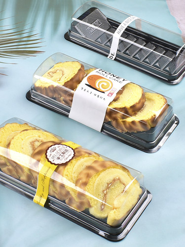 烘焙蛋糕卷瑞士卷切块寿司老婆西饼点心梯形打包透明吸塑包装盒子-图1
