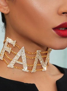 NASTY/FANCY水钻链条拼接宽版合金项链欧美风嘻哈朋克夜店走秀