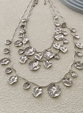 鳞片设计感多层金属圆片夸张项链走秀个性时尚流行颈链小众百搭