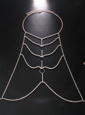 XSOYAxBODYCHAIN胸脖连体三环镂空水钻满钻五层时尚舞者DJ身体链