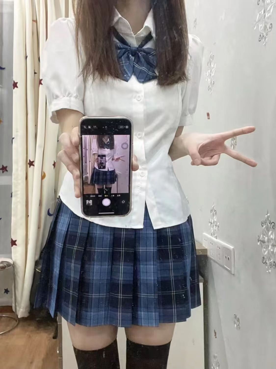 jk制服收腰衬衫上衣女短袖原创夏季学院风泡泡袖绑带衬衣jk套装女-图0