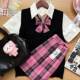 Hatsuda Town ຂອງແທ້ JK vest plaid skirt ຊຸດສາມສິ້ນ