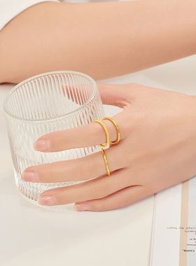 黄金戒指三生三世金指环情侣对戒素圈金包银戒指送女友节日礼