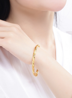 黄金麻花手镯时尚百搭推拉金包银麻花手镯送女友妈妈礼物