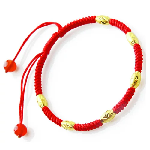 Оберег на день рождения, браслет из красной нити, золотой браслет с одной бусиной, плетеный браслет на ногу подходит для мужчин и женщин ручной работы для влюбленных, 24 карат