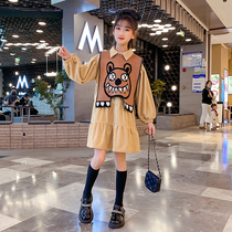 Girls spring and autumn one-piece dress 2023 New CUHK Dress Nets Red Ocean Gas Children Trendy Two Sets of Autumn Clothing Tide