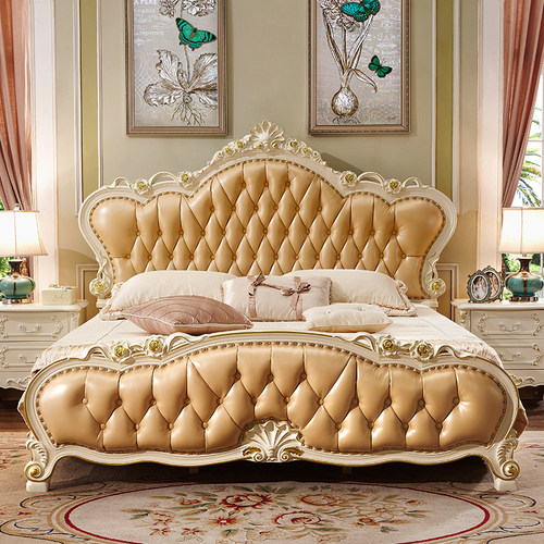 欧式风格全实木1.8米双人床主卧大床现代简约奢华真皮公主1.5婚床 - 图0